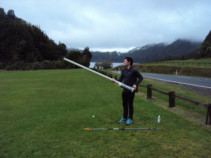 Launching a potato gun practicing for the eco zipline