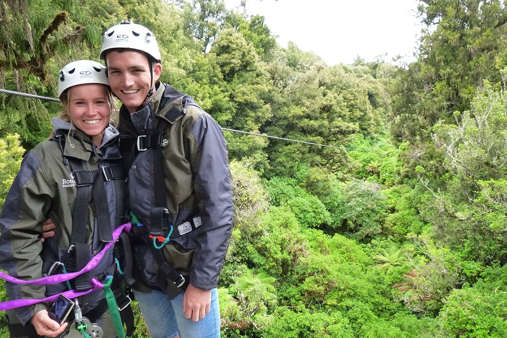 things to do in rotorua couple on a canopy tour