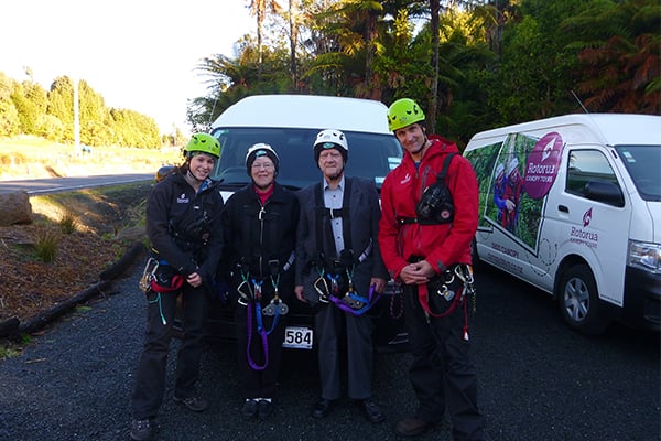 Rotorua Canopy Tours guides with Lewis and Shirley on their outdoor activity